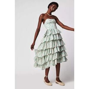 New Free People $375 Desert Queen Cleo Bustier Dress Size 0 Tiered Midi